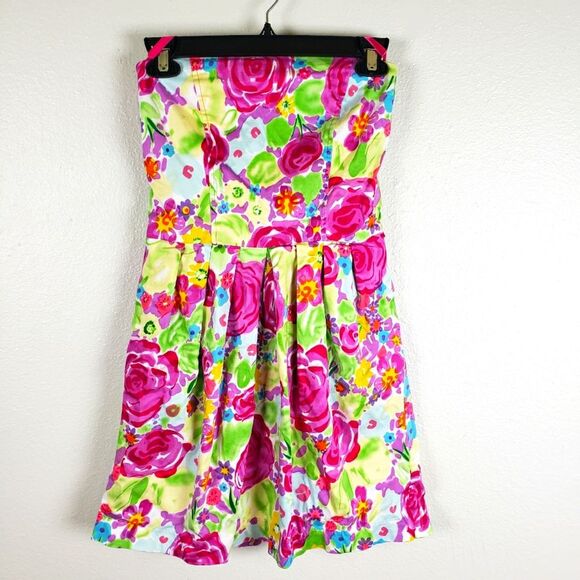 Anthropologie Tulle Women's Bright Barbiecore Floral Colorful Summer Mini Dress - Picture 1 of 10